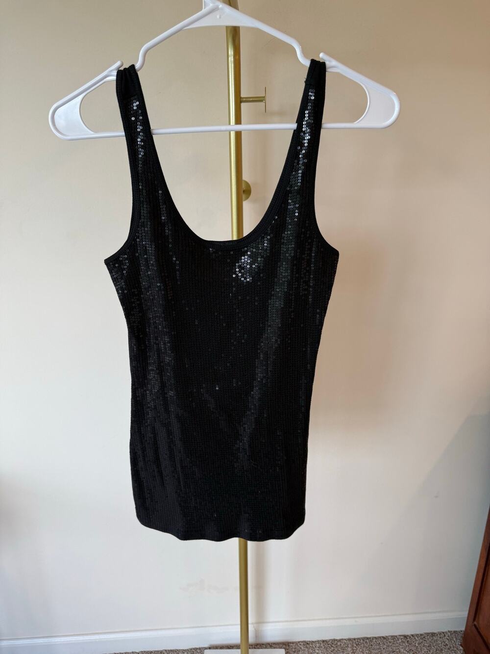 Express Tank Top Women's Small Black Embellishment Sequin Scoop Neck Pullover